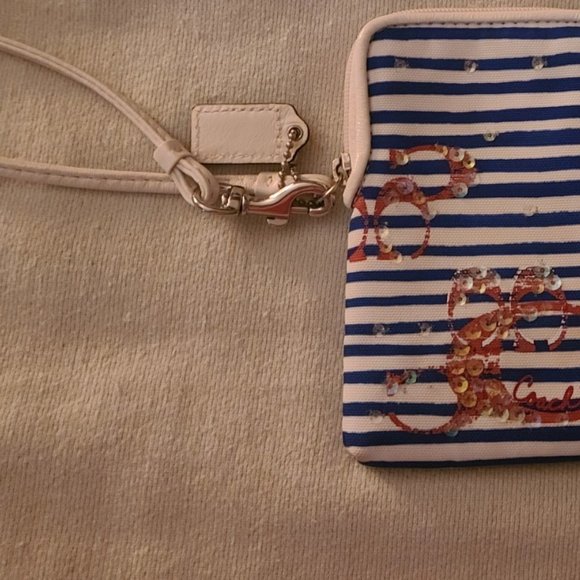 Coach Nautical (Blue & White Striped) Colored Wristlet with Sequins - Picture 4 of 6
